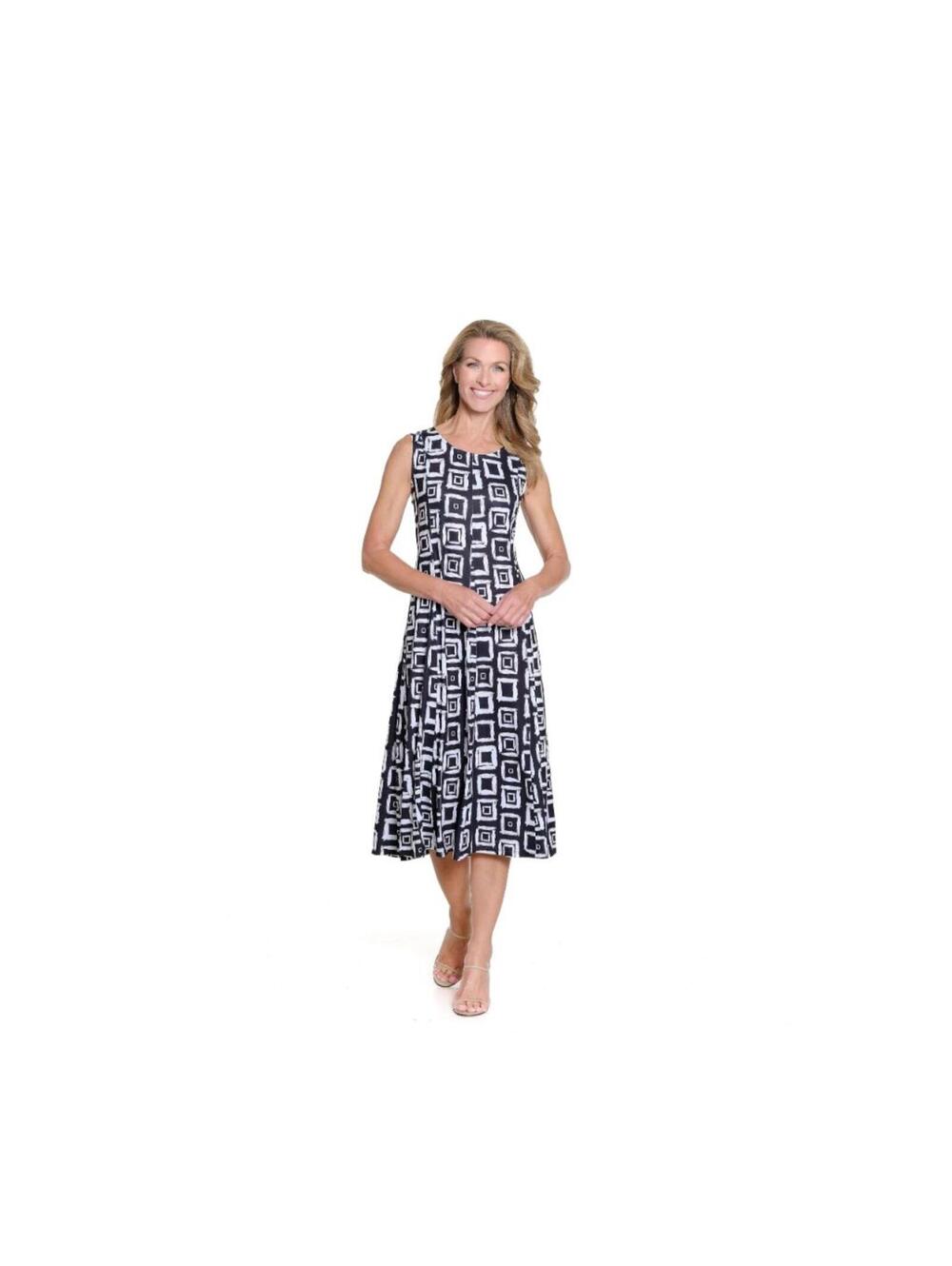 MULTIPLES Women's Clothing Scoop Neck Tank Dress, Black/White Print, SZ PM